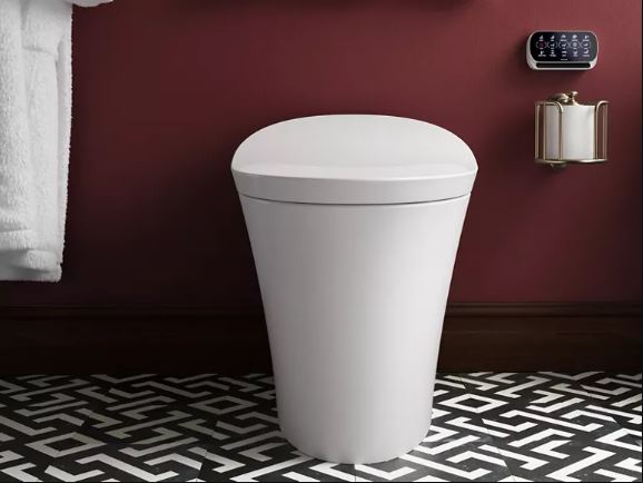 Kohler Veil toilet in red bathroom | Kohler toilets sale in Collegeville | Weinstein Better Bath & Kitchens