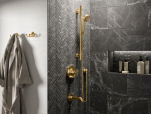 Kohler bathroom fixtures and accessories in bathroom shower | kohler faucet finish | Weinstein Collegeville