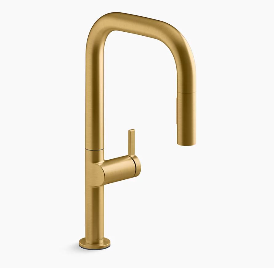 Kohler Riff kitchen faucet in brushed modern brass | kitchen faucet collections | Weinstein Collegeville