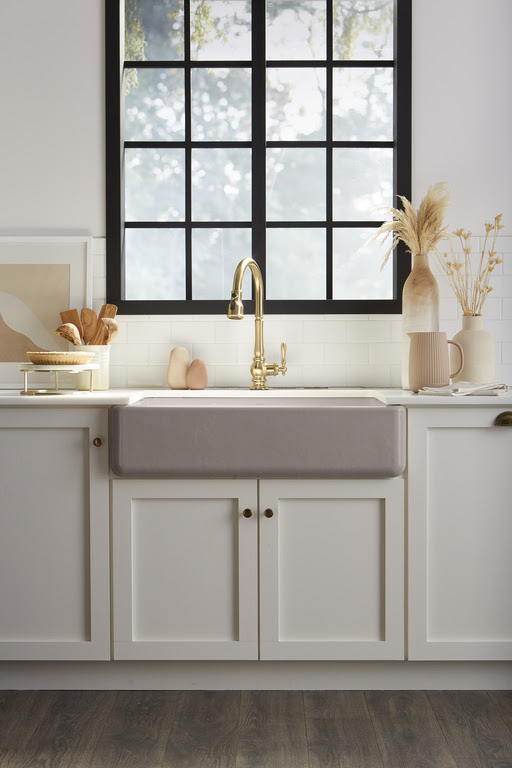 Kohler sink in kitchen with Truffle color